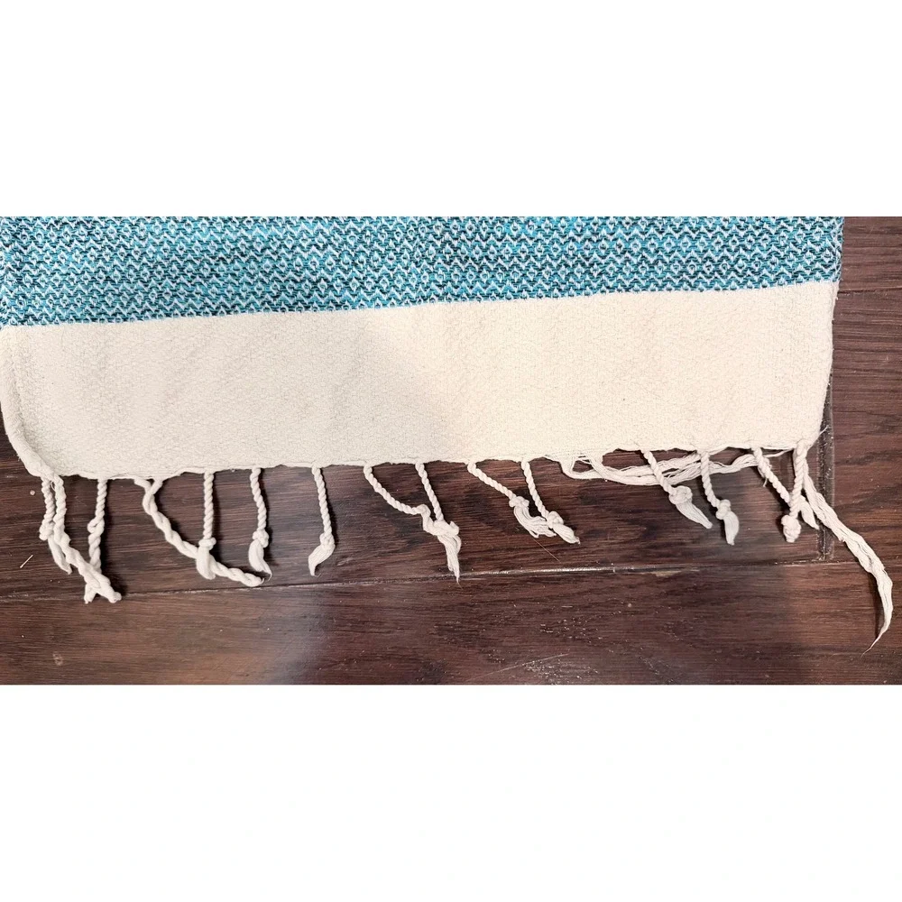 Smyrna Turkish Cotton Blue Diamond Weave Hand Towel Wrap with Fringe 39x16